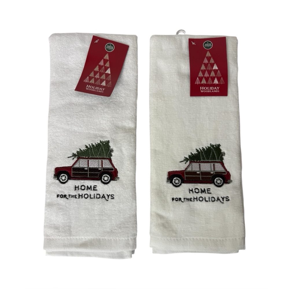 Home for the Holidays Truck Christmas Embroidered  16" x 26" Hand Towel Set of 2